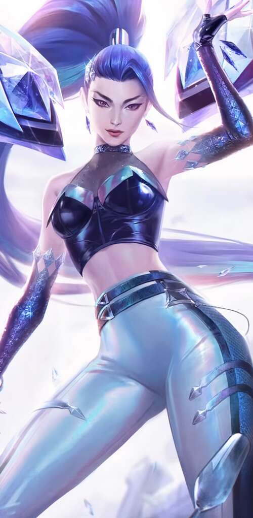 A high-detail cinematic depiction of Kai'Sa from League of Legends K/DA. Huawei Mate 30 Pro lock screen wallpaper