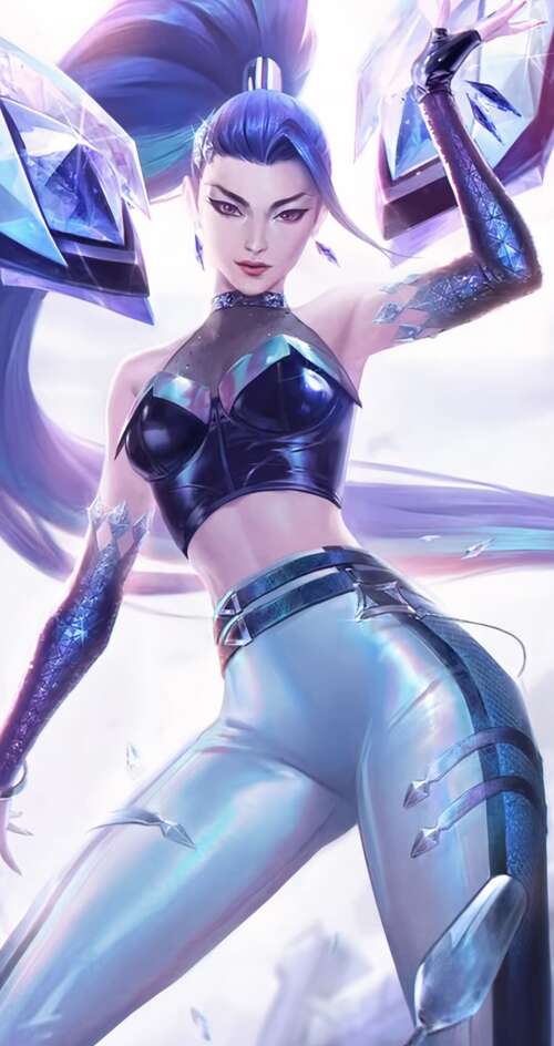 A high-detail cinematic depiction of Kai'Sa from League of Legends K/DA. Sharp Aquos C10 lock screen wallpaper