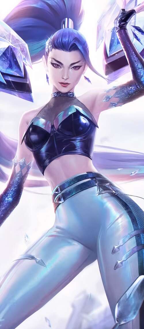 A high-detail cinematic depiction of Kai'Sa from League of Legends K/DA. Blackview WAVE 10 hd background