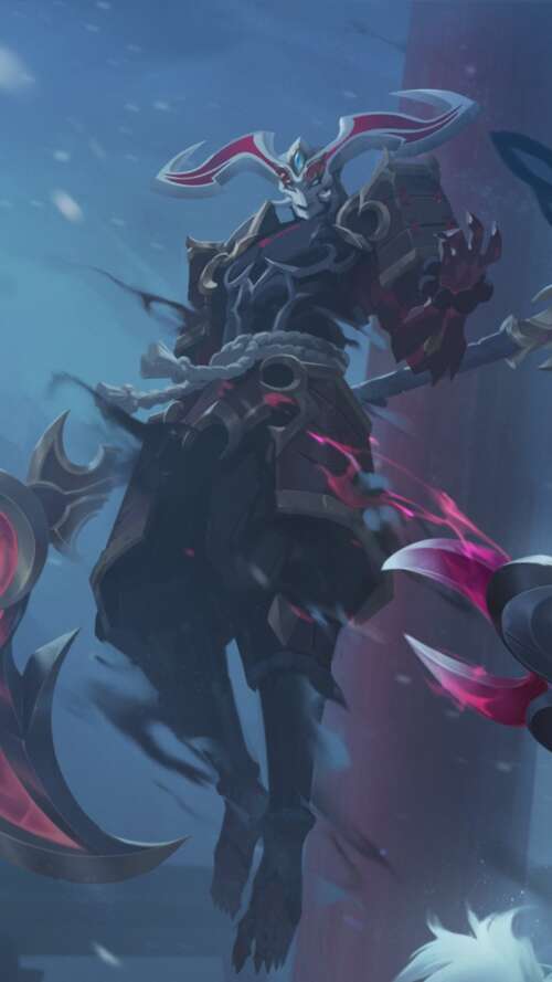 A dramatic depiction of a League of Legends-style champion wielding magical energy...