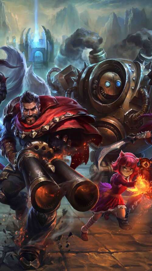 A collection of League of Legends characters including Ahri, Ezreal, Teemo, Annie,... lava Play Max free hd wallpapers