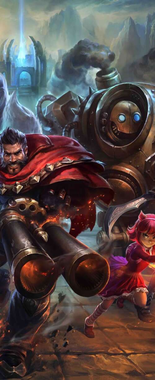 A collection of League of Legends characters including Ahri, Ezreal, Teemo, Annie,... Meizu Note 16 free background images