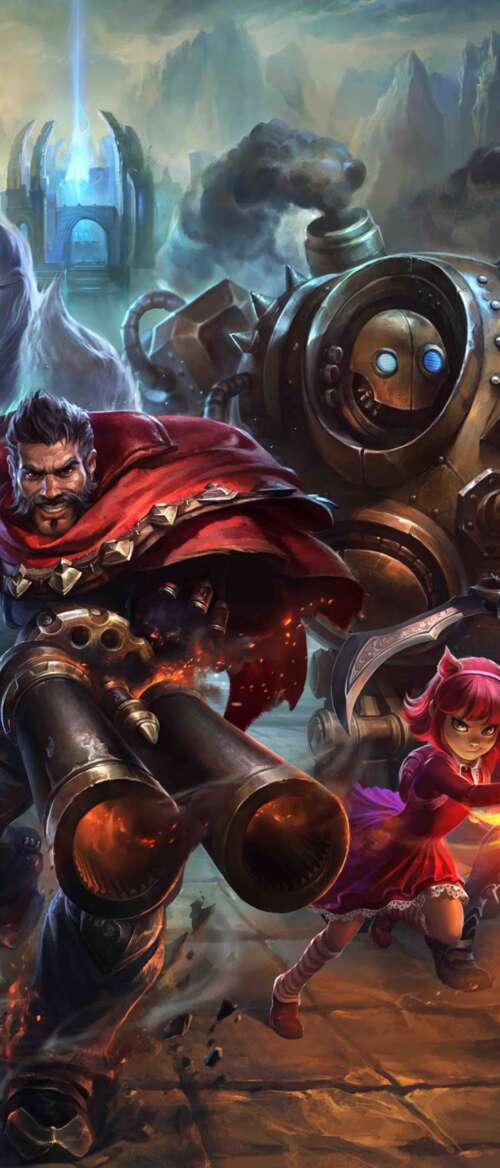 A collection of League of Legends characters including Ahri, Ezreal, Teemo, Annie,...