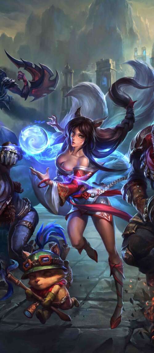 A high-quality game art illustration featuring League of Legends characters Ahri,... Xiaomi Redmi 14C 5G download free wallpaper for phone