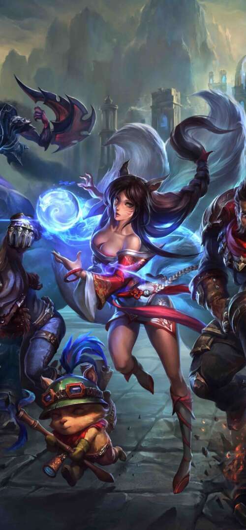 A high-quality game art illustration featuring League of Legends characters Ahri,... UmiDigi Umidigi X download free wallpaper for phone