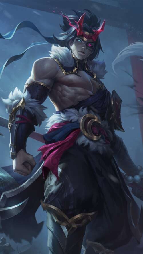 A cinematic and detailed character illustration in the style of League of Legends. lava Play Max hand phone wallpaper