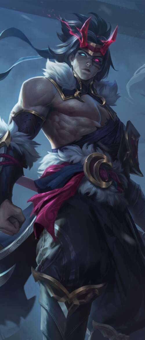 A cinematic and detailed character illustration in the style of League of Legends. Samsung Galaxy Z Flip7 hand phone wallpaper
