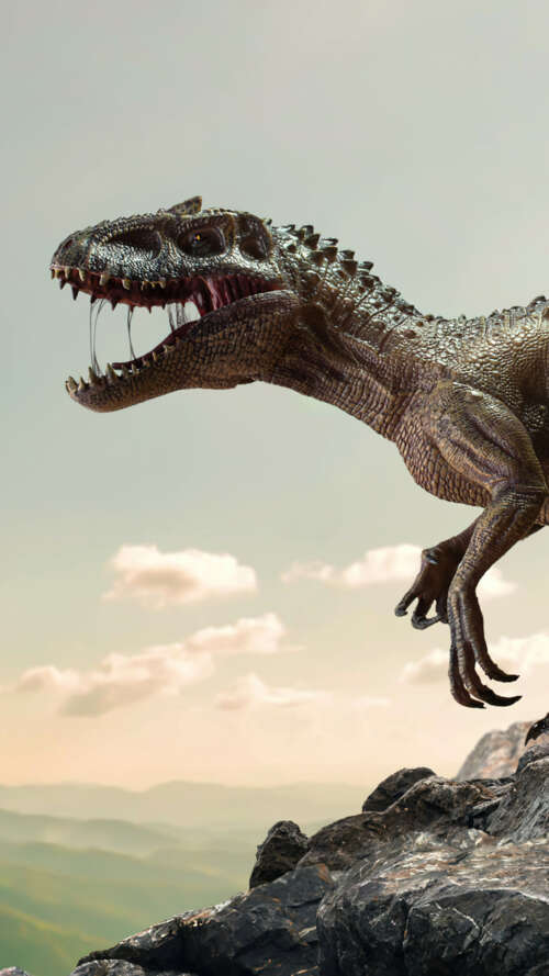 A prehistoric dinosaur navigating through a canyon of large, ancient rocks and stone... Apple iPhone SE 2020 wallpaper download