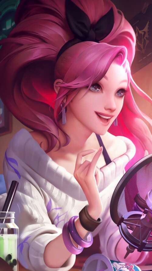 Seraphine from League of Legends K/DA featuring her signature pink hair and glamorous... lava Play Max wallpapers for android