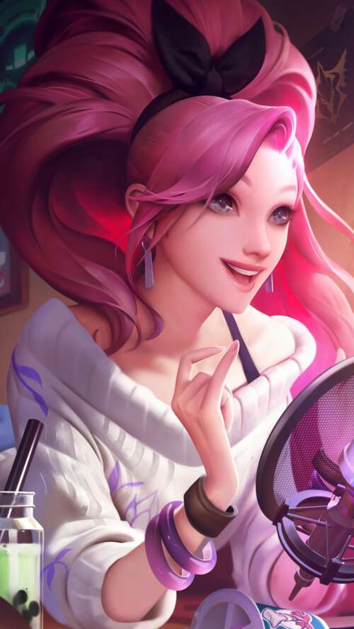 Seraphine from League of Legends K/DA featuring her signature pink hair and glamorous... Apple iPhone SE 2020 wallpaper images