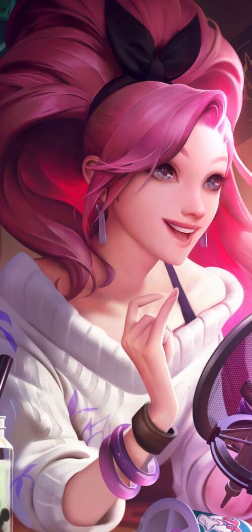 Seraphine from League of Legends K/DA featuring her signature pink hair and glamorous... Oppo A6s high definition wallpaper