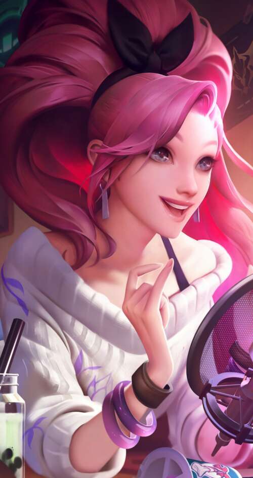 Seraphine from League of Legends K/DA featuring her signature pink hair and glamorous... Sharp Aquos C10 wallpaper download