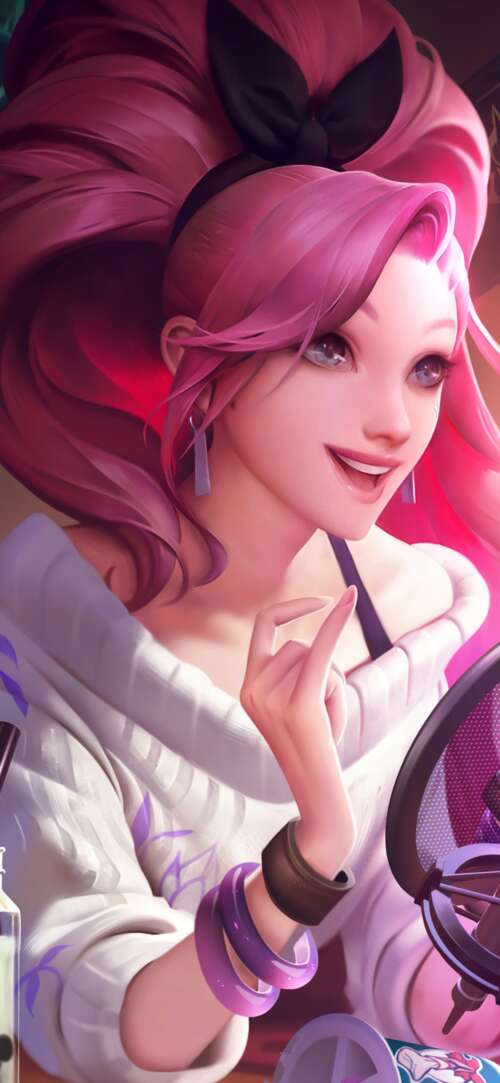 Seraphine from League of Legends K/DA featuring her signature pink hair and glamorous... Sharp Aquos R10