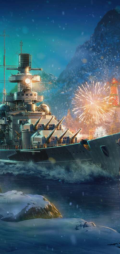 Massive warships on the ocean at night, illuminated by vibrant Christmas fireworks... Oppo A6s wallpaper photo gallery download
