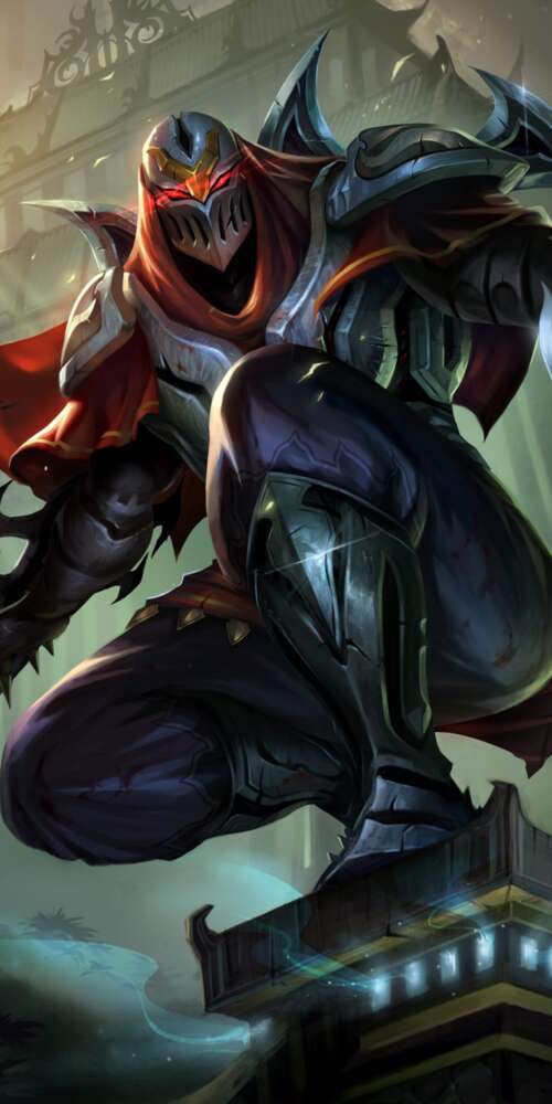 Zed from League of Legends wielding shadow blades in a dark, atmospheric setting. Doogee Fire 3 Max wallpaper photo gallery download