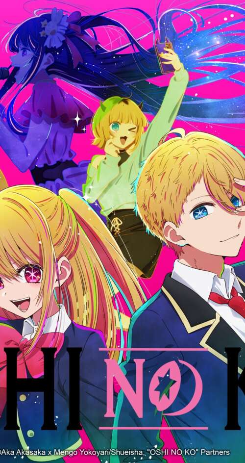 Anime illustration of Ai Hoshino from Oshi no Ko featuring a pink background and... Sharp Aquos C10 wallpaper images