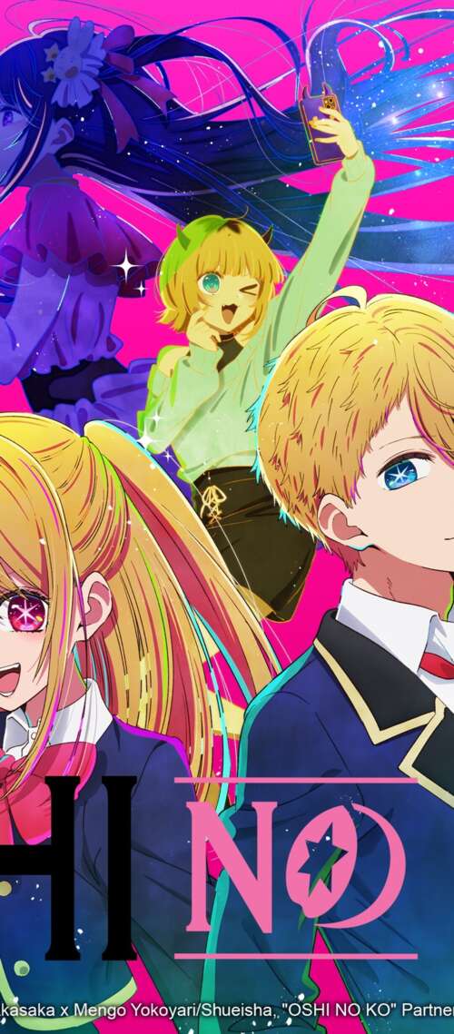 Anime illustration of Ai Hoshino from Oshi no Ko featuring a pink background and... Blackview WAVE 10 wallpaper