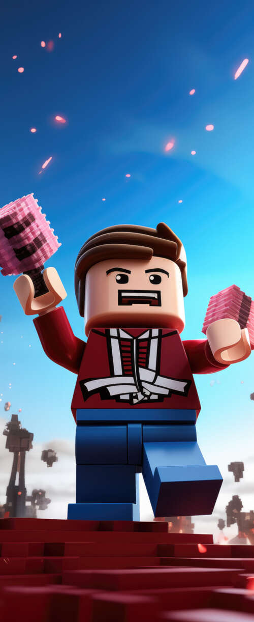 A colorful 3D character constructed from blocks, set within a vibrant digital gaming... Meizu Note 16 wallpaper photo gallery download