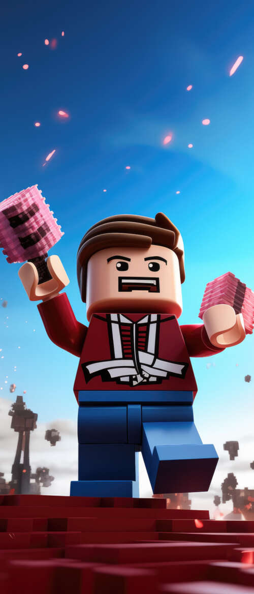 A colorful 3D character constructed from blocks, set within a vibrant digital gaming... Samsung Galaxy Z Flip7 wallpaper photo gallery download