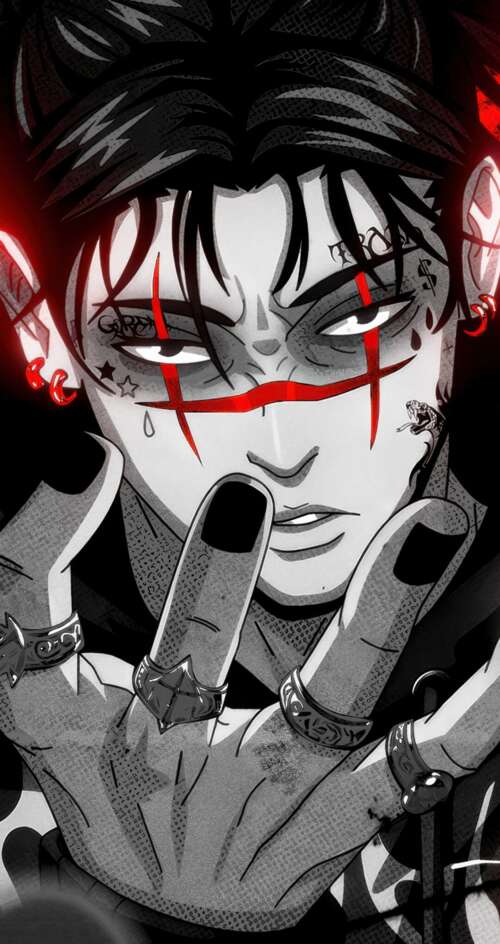 A dramatic portrait of Choso from Jujutsu Kaisen set against a deep red aesthetic... Sharp Aquos C10 free background