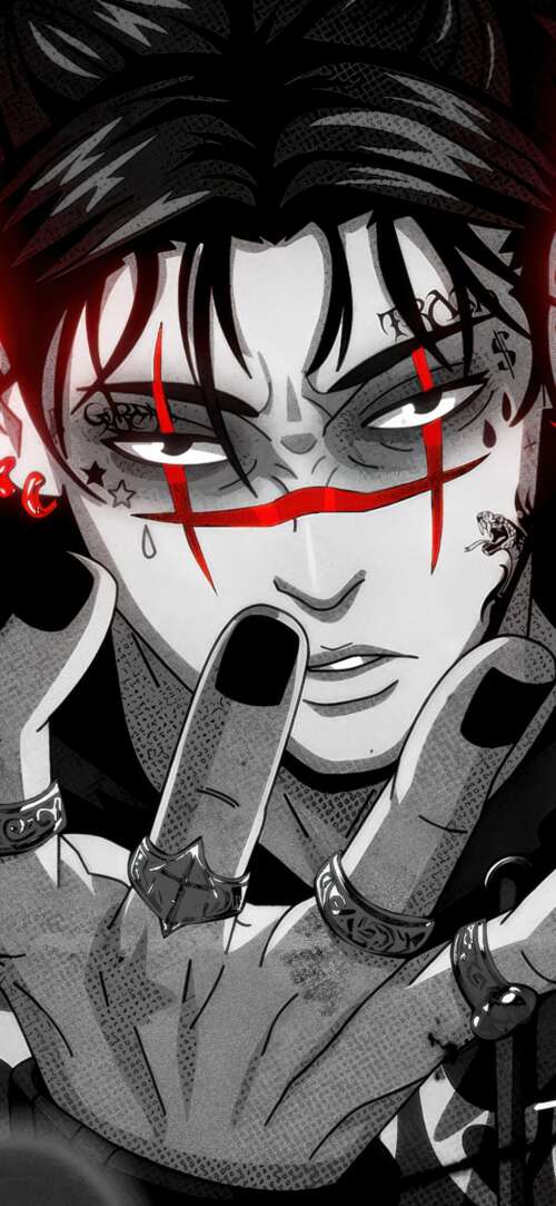 A dramatic portrait of Choso from Jujutsu Kaisen set against a deep red aesthetic... Sharp Aquos R10 free hd wallpapers