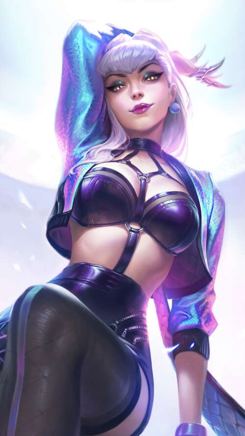 Evelynn from the K/DA lineup in League of Legends featuring her signature glamorous... Apple iPhone SE 2020 mobile wallpaper