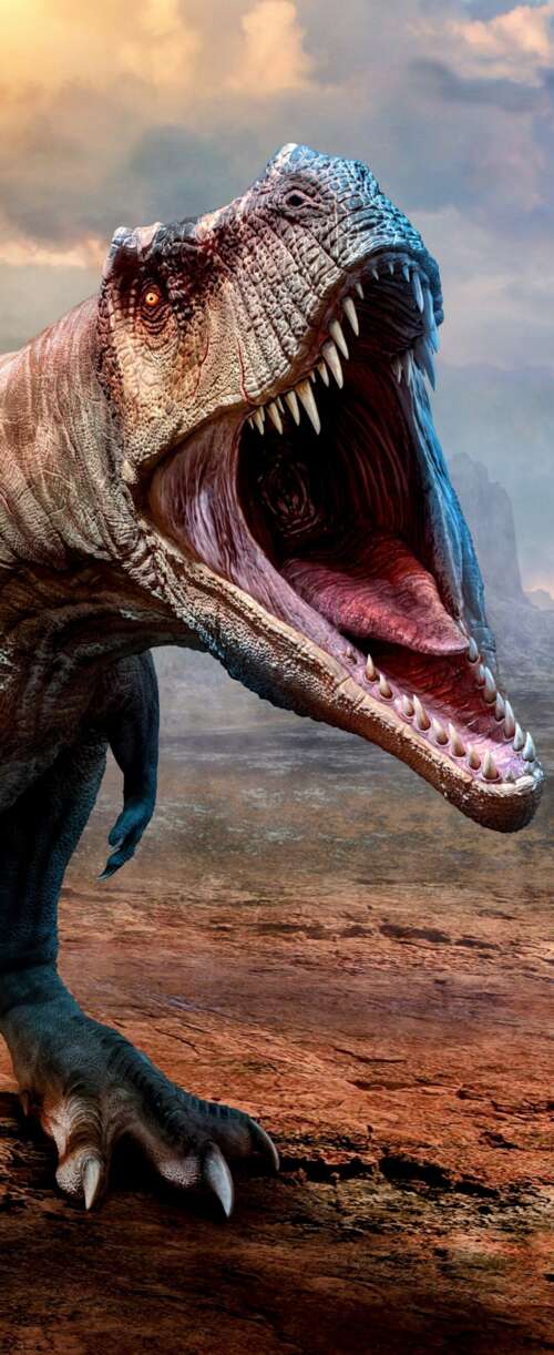 A highly detailed, close-up view of a Tyrannosaurus Rex featuring realistic reptilian... Meizu Note 16 lock screen wallpaper