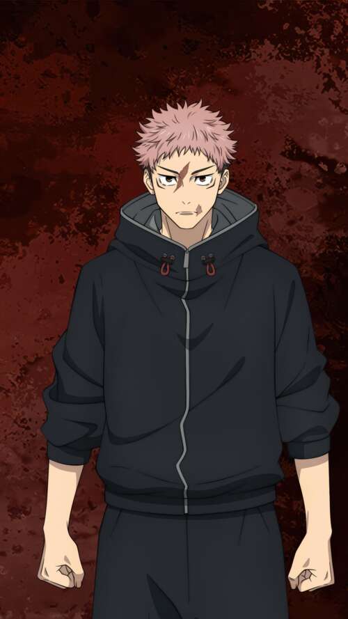 Cinematic 5K portrait of Yuji Itadori from Jujutsu Kaisen featuring his signature... lava Play Max wallpaper download