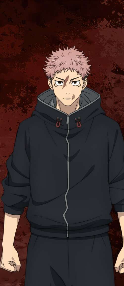 Cinematic 5K portrait of Yuji Itadori from Jujutsu Kaisen featuring his signature... Xiaomi Redmi 14C 5G wallpaper download