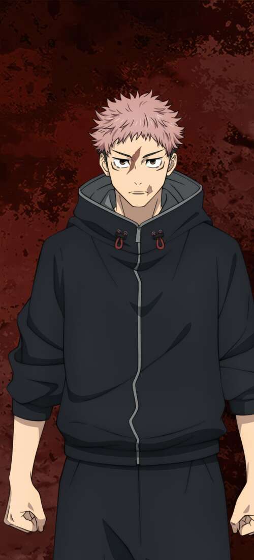 Cinematic 5K portrait of Yuji Itadori from Jujutsu Kaisen featuring his signature... Honor Magic V6 wallpaper download