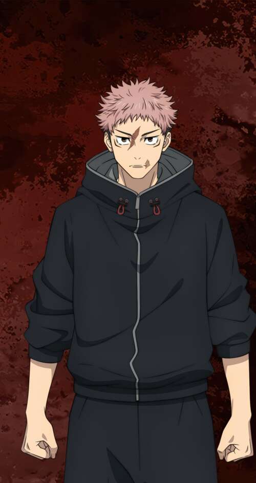 Cinematic 5K portrait of Yuji Itadori from Jujutsu Kaisen featuring his signature... Sharp Aquos C10 background images hd
