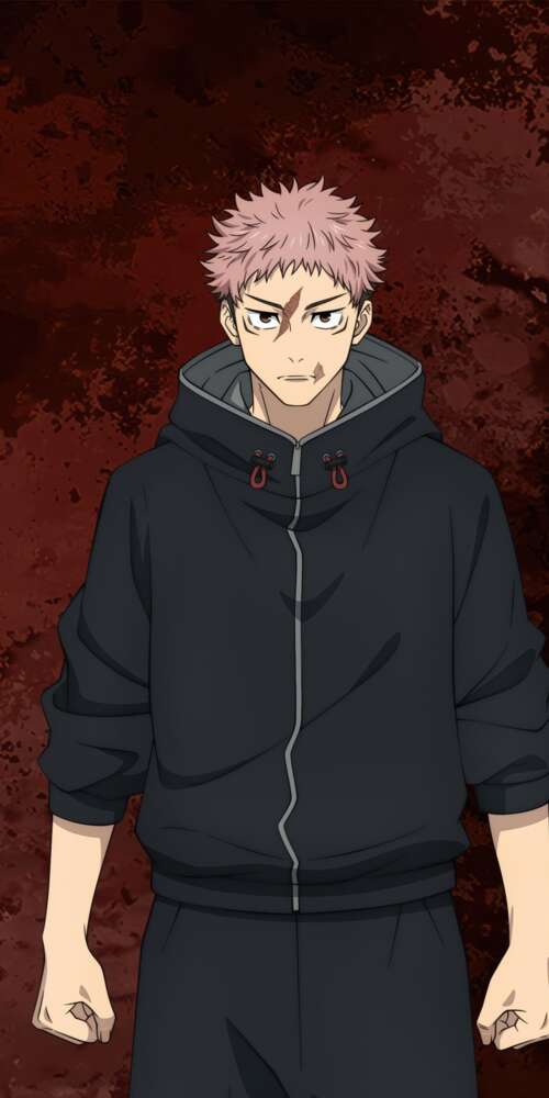 Cinematic 5K portrait of Yuji Itadori from Jujutsu Kaisen featuring his signature... Doogee Fire 3 Max wallpaper download