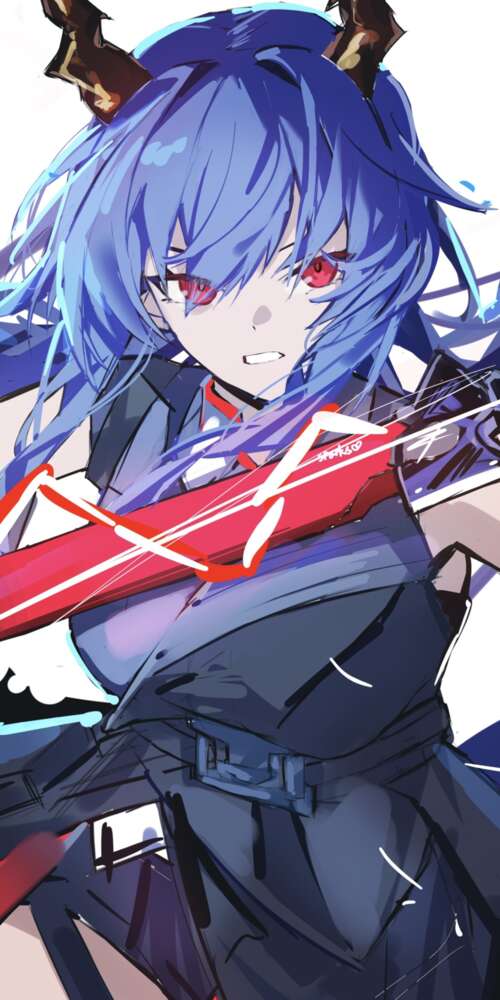 High-resolution anime girl in Arknights-style tactical combat gear and techwear. Ulefone Rugking 2 Pro cell phone backgrounds free