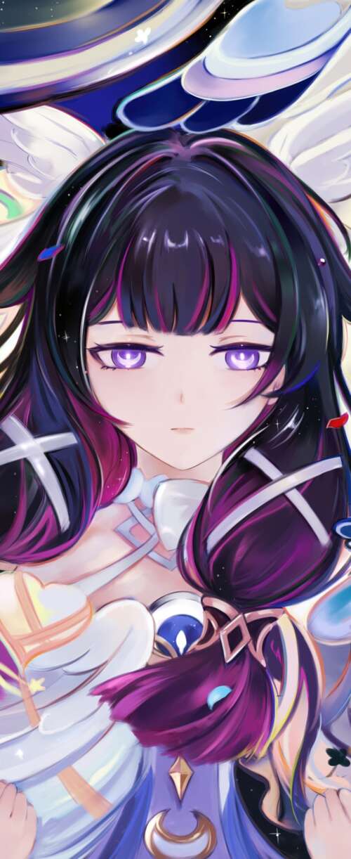 High-resolution anime portrait of Columbina from Genshin Impact. Samsung Galaxy Z Flip7 FE mobile wallpaper