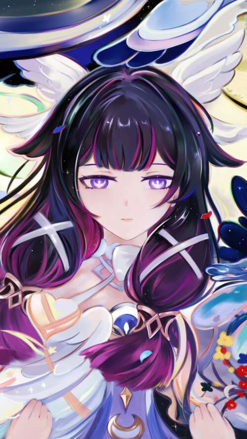 High-resolution anime portrait of Columbina from Genshin Impact. Apple iPhone SE 2022 download free wallpaper for phone