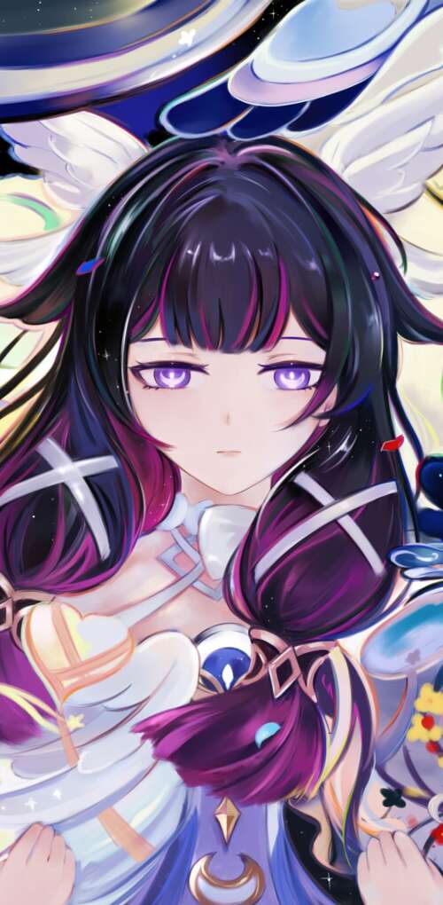 High-resolution anime portrait of Columbina from Genshin Impact. Huawei Mate 30 Pro download free phone wallpaper