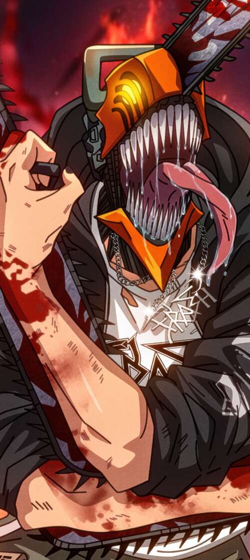 Denji from Chainsaw Man in a bloody and badass cinematic pose. Oukitel WP66 download free wallpaper for phone