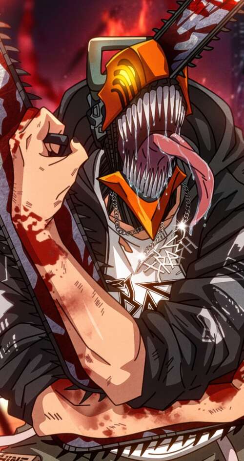 Denji from Chainsaw Man in a bloody and badass cinematic pose. Sharp Aquos C10