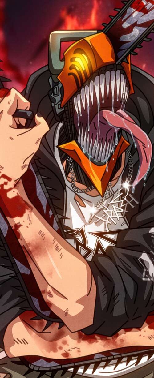 Denji from Chainsaw Man in a bloody and badass cinematic pose. Samsung Galaxy Z Flip7 FE wallpaper