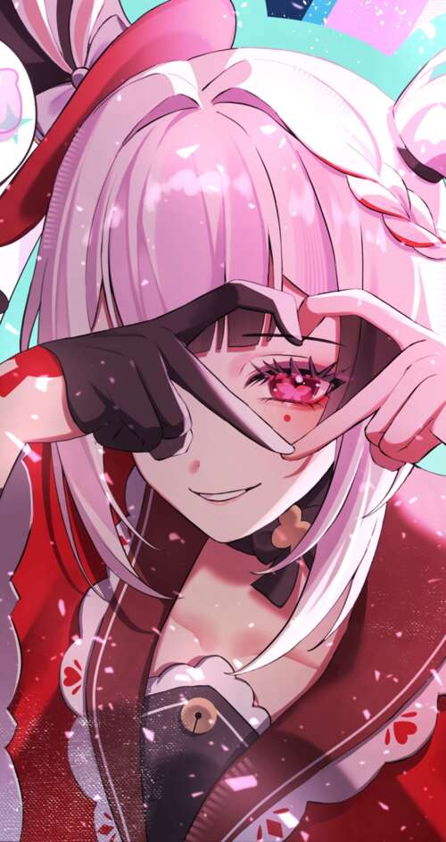 A beautiful anime girl from Honkai: Star Rail featuring pink hearts and love hearts... Sharp Aquos C10 wallpaper photo gallery download