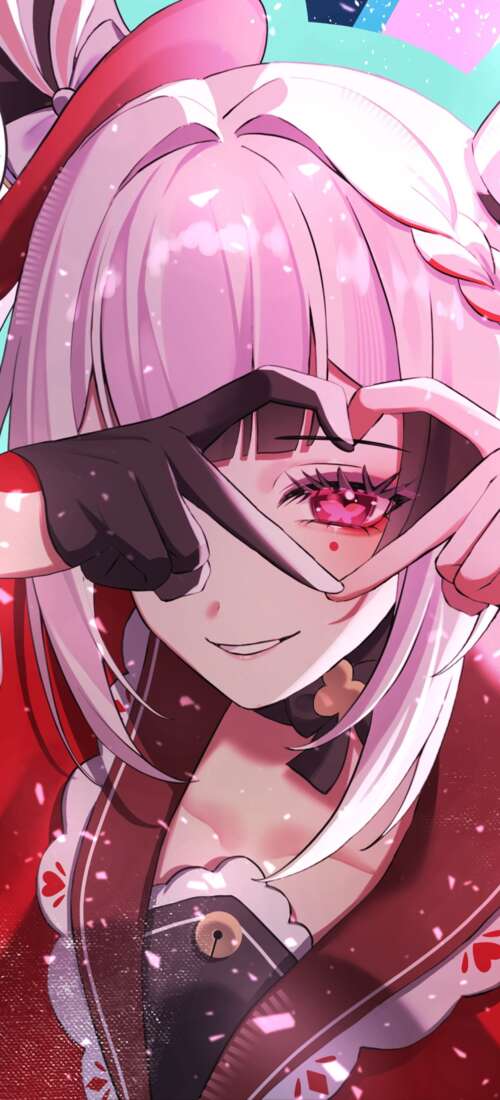 A beautiful anime girl from Honkai: Star Rail featuring pink hearts and love hearts... Honor Power2 lock screen wallpaper