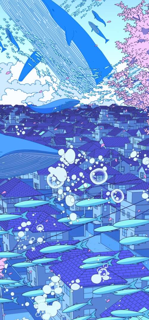 A surreal anime-style illustration of a Japanese girl surrounded by floating whales,... Samsung Galaxy S26 Ultra pictures for wallpaper