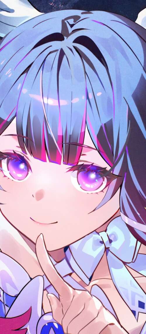 Anime girl with purple eyes and white angel wings posing under a bright full moon... Oukitel WP56 mobile wallpaper