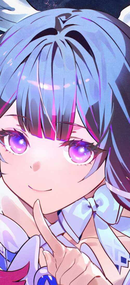 Anime girl with purple eyes and white angel wings posing under a bright full moon... Oppo A6 GT background images hd