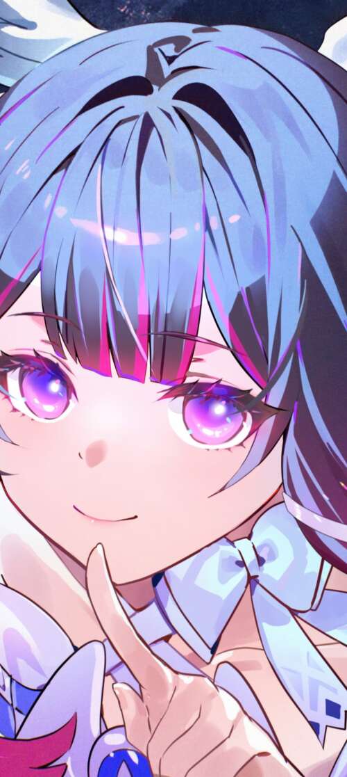 Anime girl with purple eyes and white angel wings posing under a bright full moon... Oukitel WP66 download free phone wallpaper