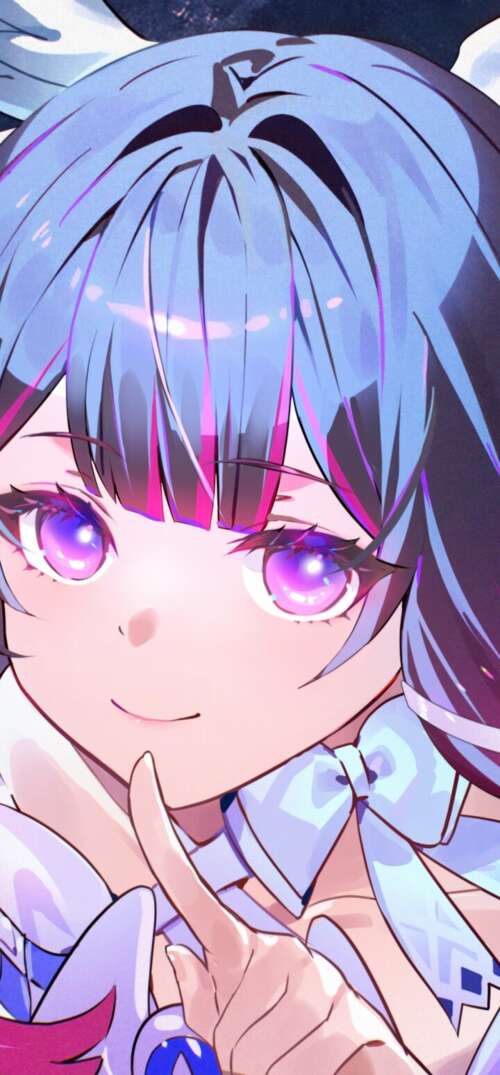 Anime girl with purple eyes and white angel wings posing under a bright full moon... UmiDigi Umidigi X mobile wallpaper
