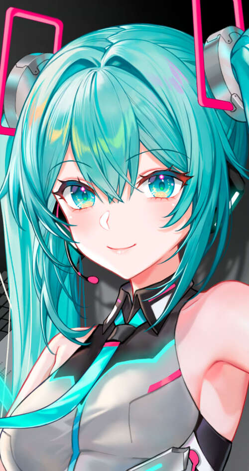 Hatsune Miku from Vocaloid wearing futuristic ASUS ROG gaming headset and tech-inspired... Sharp Aquos C10 background images hd
