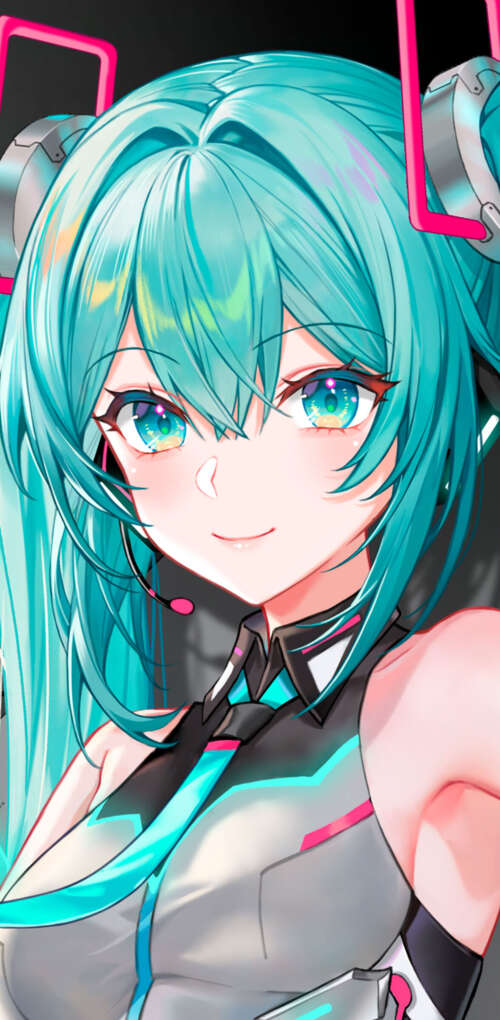 Hatsune Miku from Vocaloid wearing futuristic ASUS ROG gaming headset and tech-inspired... Huawei Mate 30 Pro background images hd