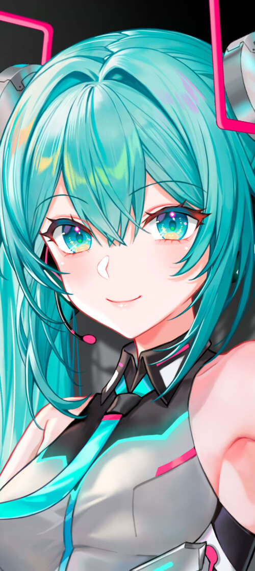 Hatsune Miku from Vocaloid wearing futuristic ASUS ROG gaming headset and tech-inspired... Oukitel C65 wallpaper images