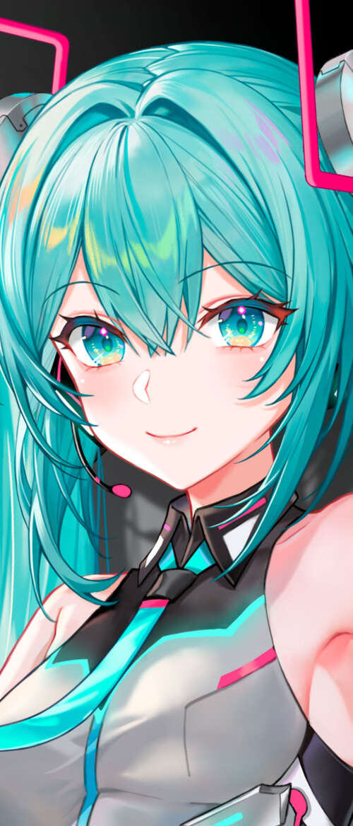 Hatsune Miku from Vocaloid wearing futuristic ASUS ROG gaming headset and tech-inspired... nubia Flip 3 hand phone wallpaper